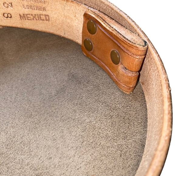 Genuine Leather Retro Indie Brown embossed design snap button attachment size 38 - Picture 8 of 9